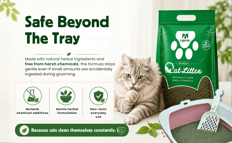 MySons Cat Litter Herbal 5kg | Fast Clumping Cat Litter with Odour Control | Low Dust Premium Cat Toilet Sand | Gentle on Paws | Easy Cleanup for Cats & Kittens - Image 5